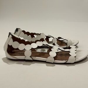Alaia Paris White Dot Leather Scalloped Gladiator Sandals Flats